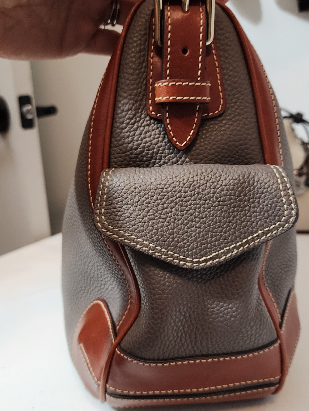 Dooney & Bourke Taupe Pebbled Leather Hobo with Brown Trim - Picture 2 of 6